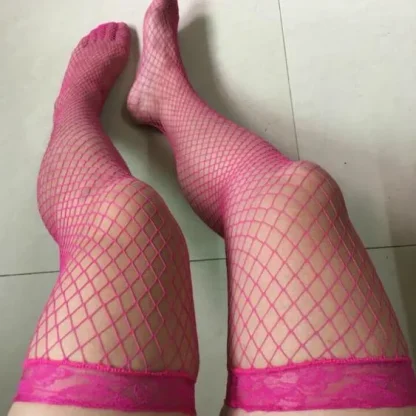 Lace Trim Fishnet Thigh High - Image 3