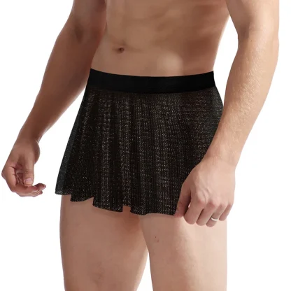 Pleated Mesh Black Mini Skirt - Image 2