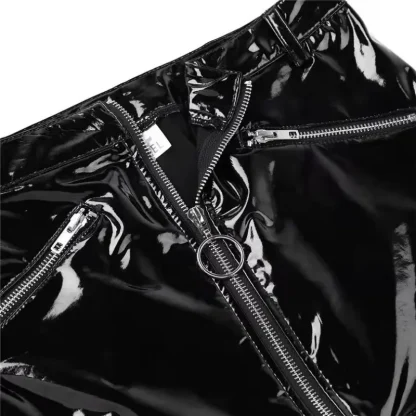 Zippered Front Shiny Mini Skirt - Image 5