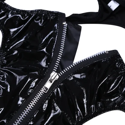 Glossy Zip Crotch Black Thong - Image 5